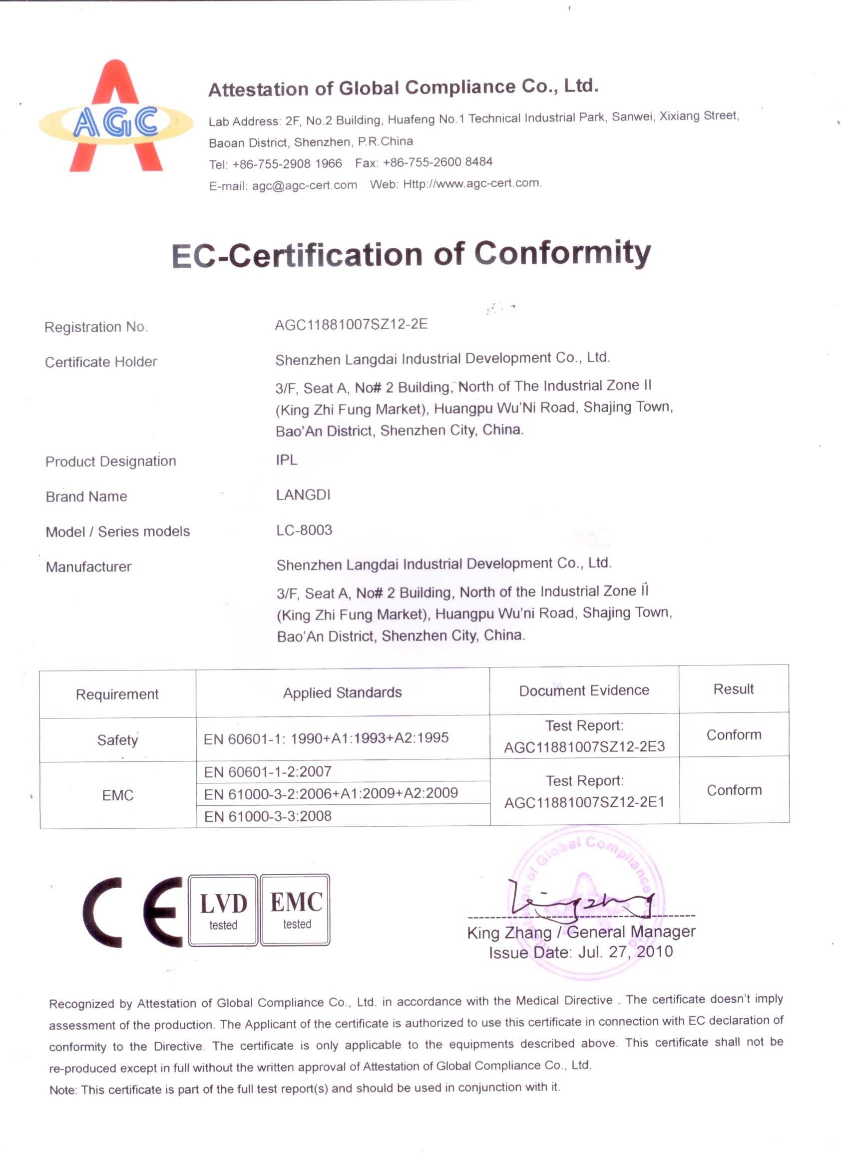 China Shenzhen Langdai Industrial Development Co., Ltd. Certificaciones